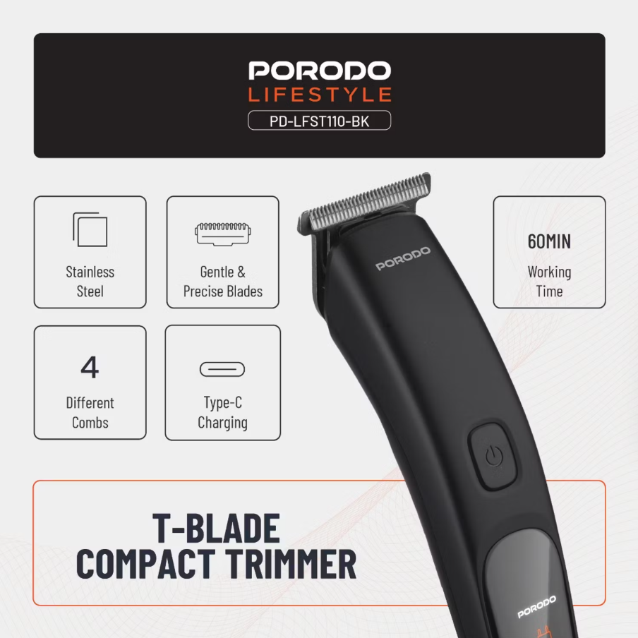 Porodo Lifestyle T-Blade Compact Trimmer LFST110 – 600 mAh USB-C Rechargeable - Price In Oman