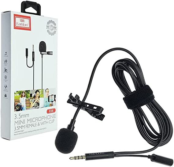 Earldom ET‑E38 Mini Lavalier Mic 3.5 mm with Clip – 2 m Cable, Hyper‑Cardioid Condenser – Price In Oman