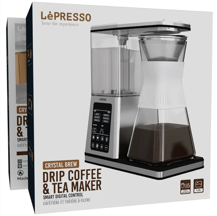 LePresso Crystal Brew 1.2 L Drip Coffee & Tea Maker – 1400 W Smart Digital Control, Stainless Steel – Price In Oman