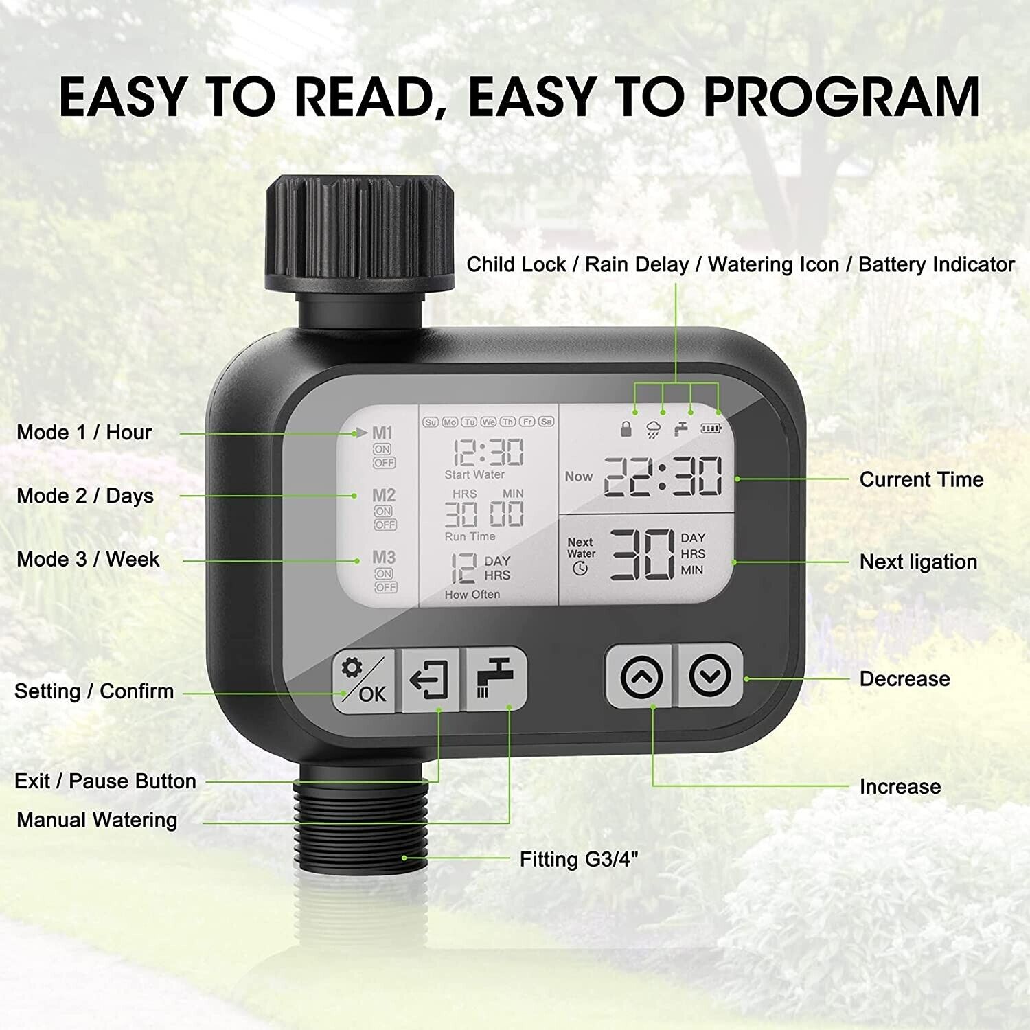 LeaderPro SOP11 Automatic Irrigation Timer – Programmable Garden Watering Controller with Rain Delay and Manual Override - Price In Oman