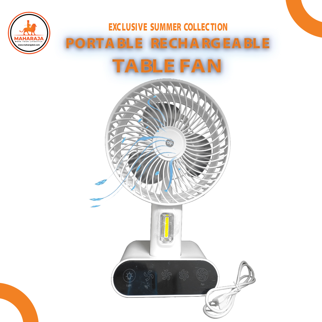 DP‑7624 Portable Rechargeable Fan with LED Light – 3‑Speed USB Table Fan, 3000mAh Battery - Price In Oman