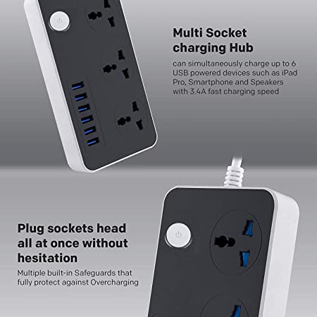 Smart USB Socket CX-T05-W – 3 Power Outlets & 6 USB Ports | Surge Protection | 2m Cord | Price In Oman