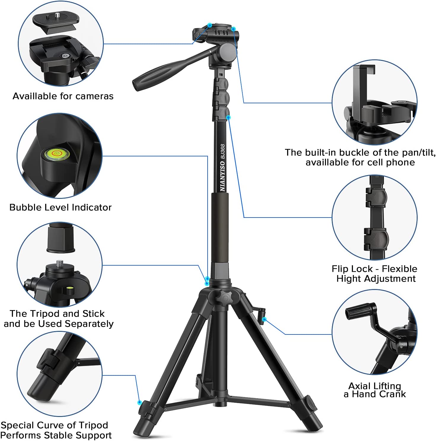 100btf-bj368-aluminum-tripod-in-oman-lightweight-stable-port.jpg 100BTF BJ368 Aluminum Tripod in Oman – Lightweight, Stable & Portable Stand - Image 1