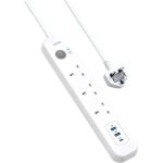 Anker PowerExtend USB-C 3 Strip White – 30W Fast Charging Power Strip with 3 AC Outlets & 3 USB Ports (2 USB-A, 1 USB-C) – 2m Cable, Surge Protection,