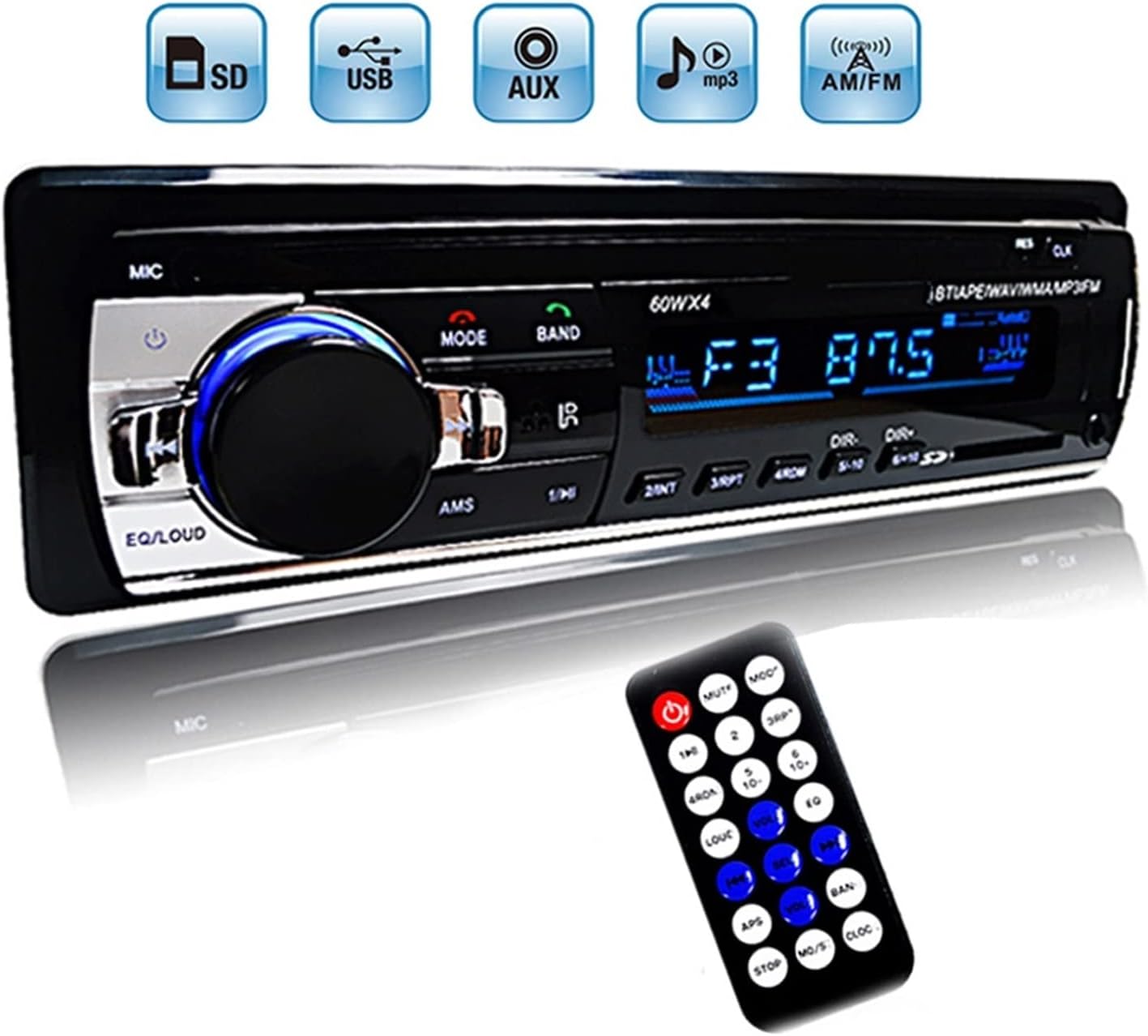 car-mp3-player-with-port-60wx4-bluetooth-usb-sd-aux-fm-radio.jpg Car MP3 Player with Port 60Wx4 – Bluetooth, USB, SD, AUX, FM Radio, and Remote Control, - Image 1