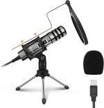 EIVOTOR Sensitive Microphone A1 – Professional USB Condenser Microphone with 3.5mm Jack, Plug & Play,