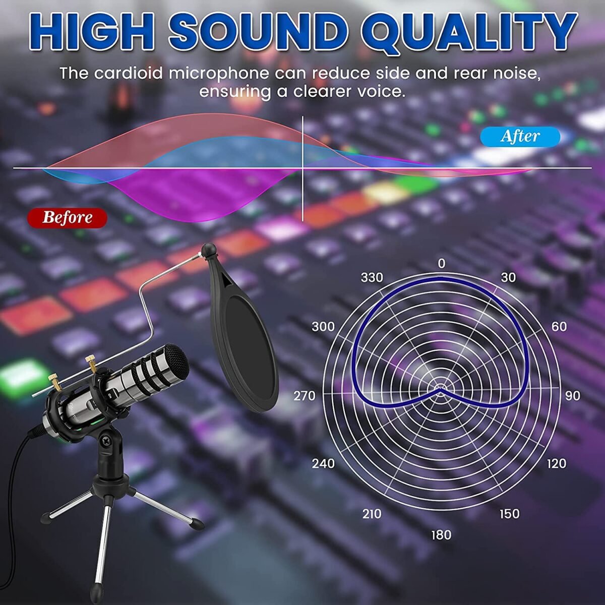 EIVOTOR Sensitive Microphone A1 – Professional USB Condenser Microphone with 3.5mm Jack, Plug & Play, - Image 5