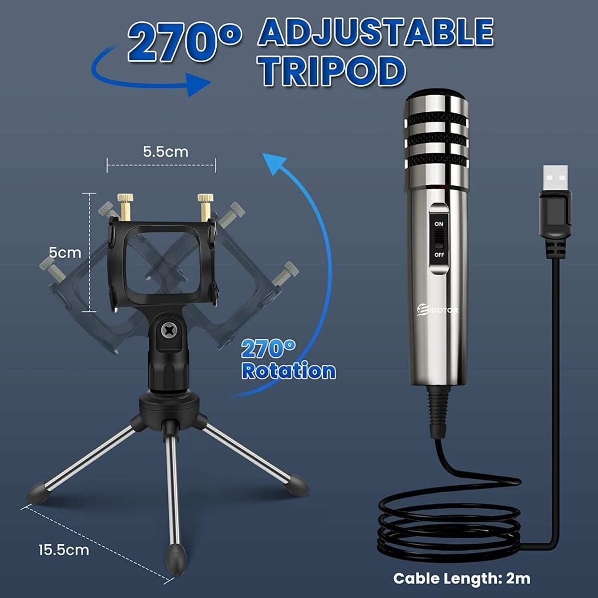 EIVOTOR Sensitive Microphone A1 – Professional USB Condenser Microphone with 3.5mm Jack, Plug & Play, - Image 6