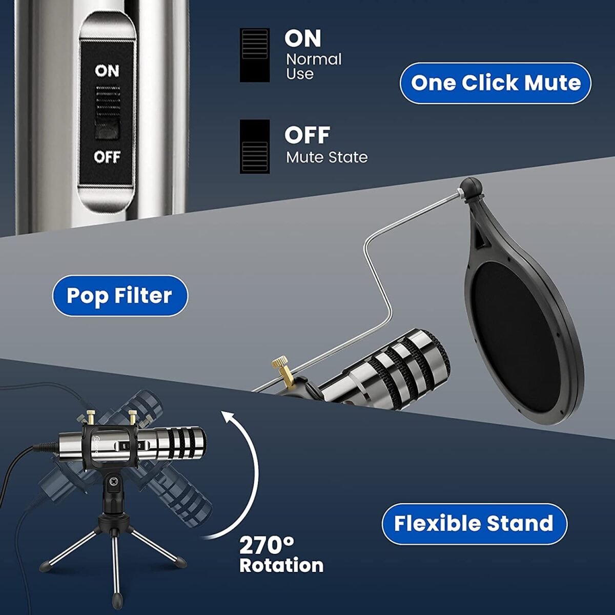 EIVOTOR Sensitive Microphone A1 – Professional USB Condenser Microphone with 3.5mm Jack, Plug & Play, - Image 7