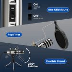 EIVOTOR Sensitive Microphone A1 – Professional USB Condenser Microphone with 3.5mm Jack, Plug & Play, - Image 7