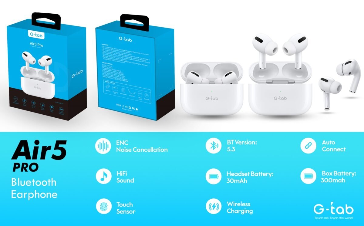 G-Tab Air 5 Pro TWS — True Wireless Bluetooth Earbuds with ANC, Bluetooth 5.3, IPX5, Up to 30H Playback & USB-C Charging - Image 5