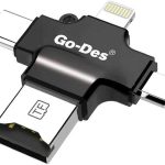Godes GD DK101 4-in-1 OTG Mobile Card Reader – USB-C, Lightning, Micro USB & USB 2.0 – Supports SD/TF Cards