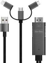GO‑DES GD‑8272 3‑in‑1 HDTV Cable – Lightning, Micro‑USB & USB‑C to HDMI Adapter, 1080p Plug & Play