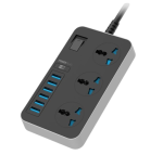 HEATZ / HZ ZC603 Power Plug Extension - 3-Socket + 6 USB Fast-Charging Power Strip, 3000W, 2m Cable & Surge Protection