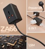 Heatz ZA66 6-in-1 Power Adapter 65W GaN – Universal Fast Charger with 2 AC Outlets, 4 USB Ports (2 USB-A, 2 USB-C) - Image 3