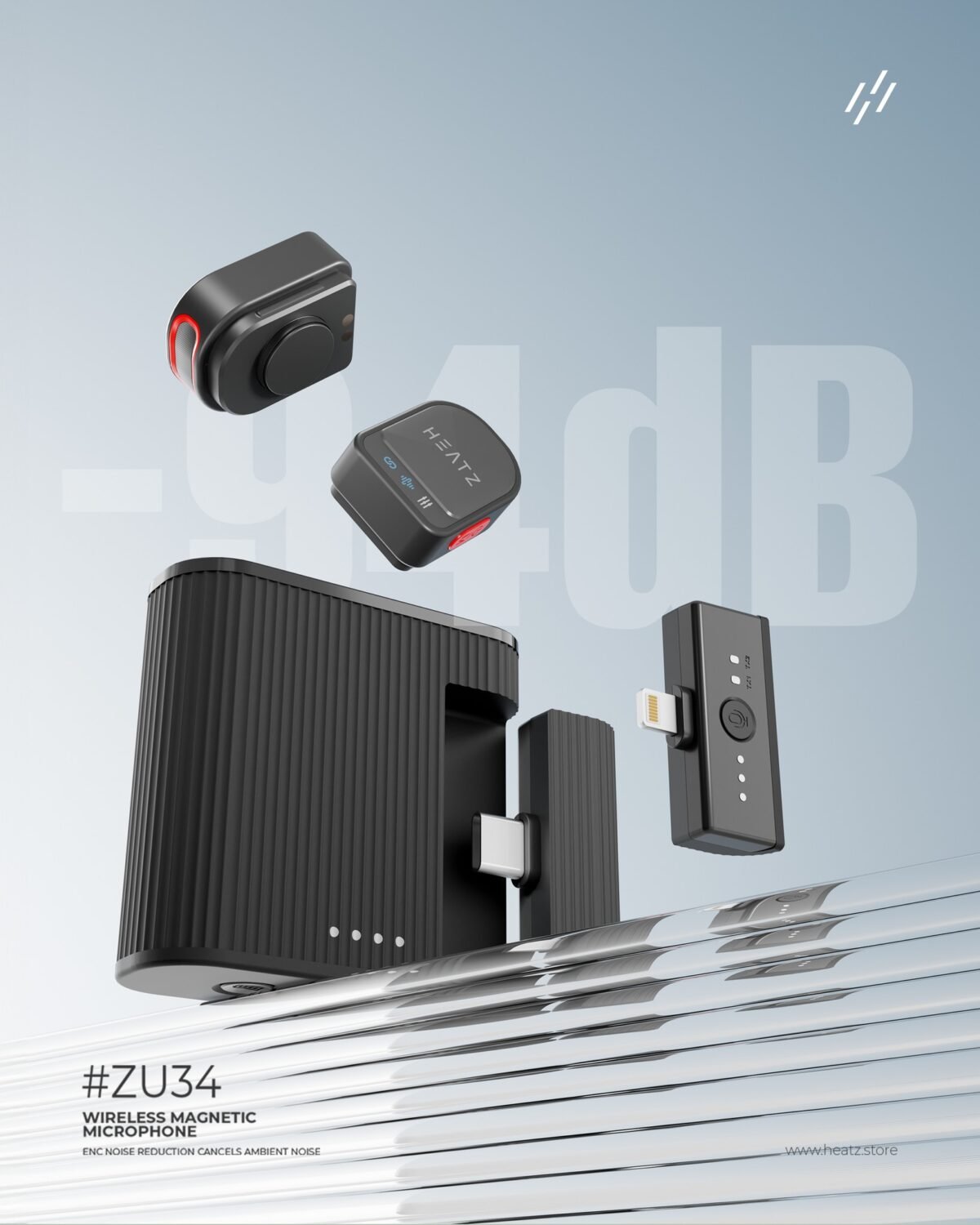 Heatz ZU34 Mag Wireless 2-in-1 Microphone – ENC, 100m Range – For iPhone & Android - Best Price In Muscat Oman - Image 6