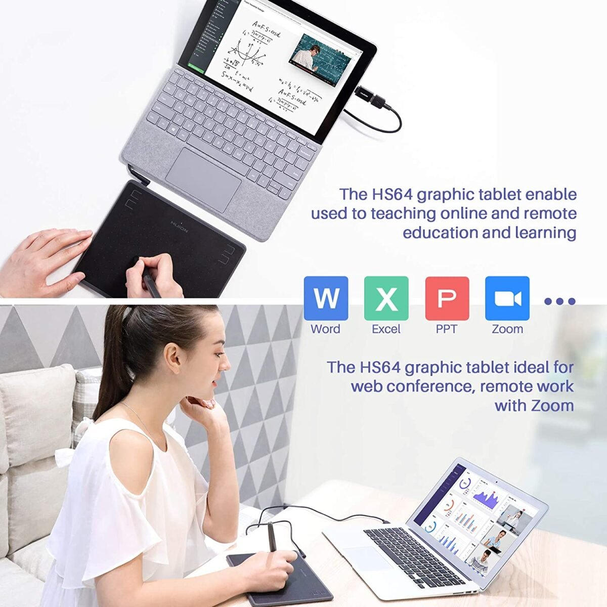 HUION HS64 Creative Pen Tablet – 6.3x4" Drawing Area, 8192 Pressure Levels, Battery-Free Stylus, Android/Windows/macOS Compatible, - Image 5