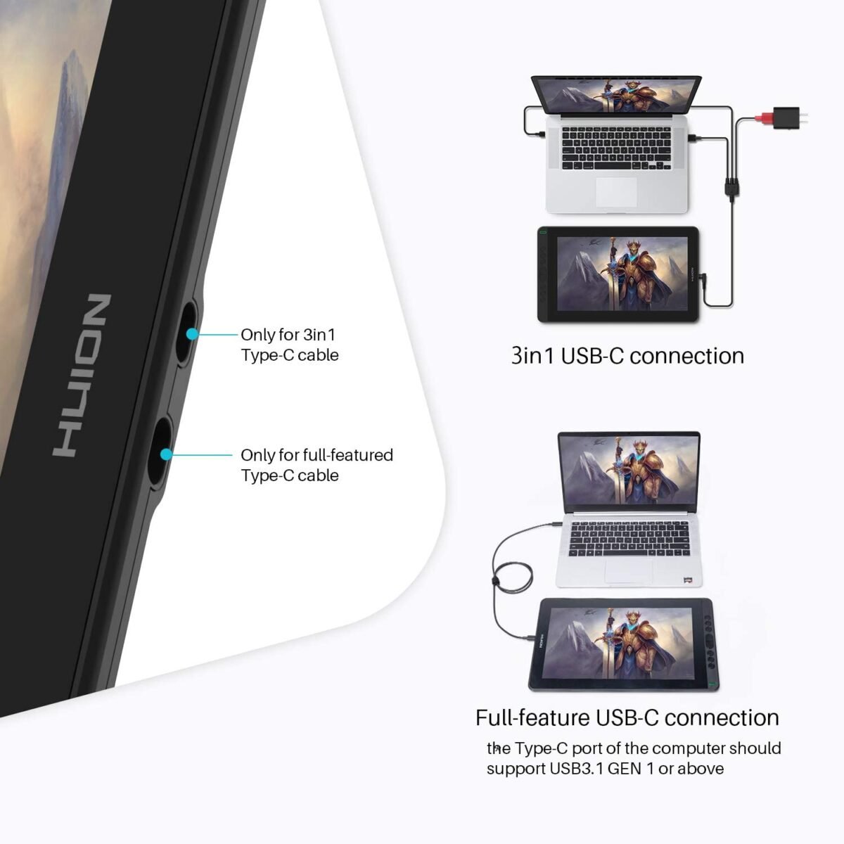 HUION Kamvas 13 Creative Pen Display – 13.3" Full HD, Battery-Free Stylus, 8192 Pressure Levels, ±60° Tilt Support, 120% sRGB - Image 4