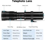 Jintu 420–800mm f/8.3 Manual Telephoto Zoom + T-Mount (Canon Compatible) Super-Zoom, Lightweight 700g, Tripod Collar - Image 3