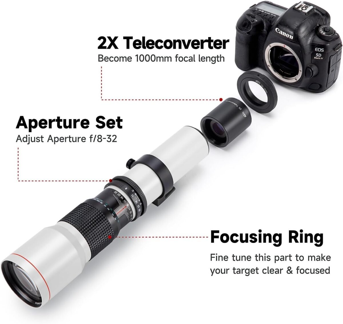 Jintu 500mm f/7.0–f/32 Super Telephoto Manual Lens — T‑Mount Kit for Nikon & Canon (Lightweight, Tripod Collar) - Image 3