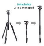 Jmary KT325 + NB30 – 1.645 m Professional Aluminum Tripod with Pan Head & Monopod Conversion - Image 2