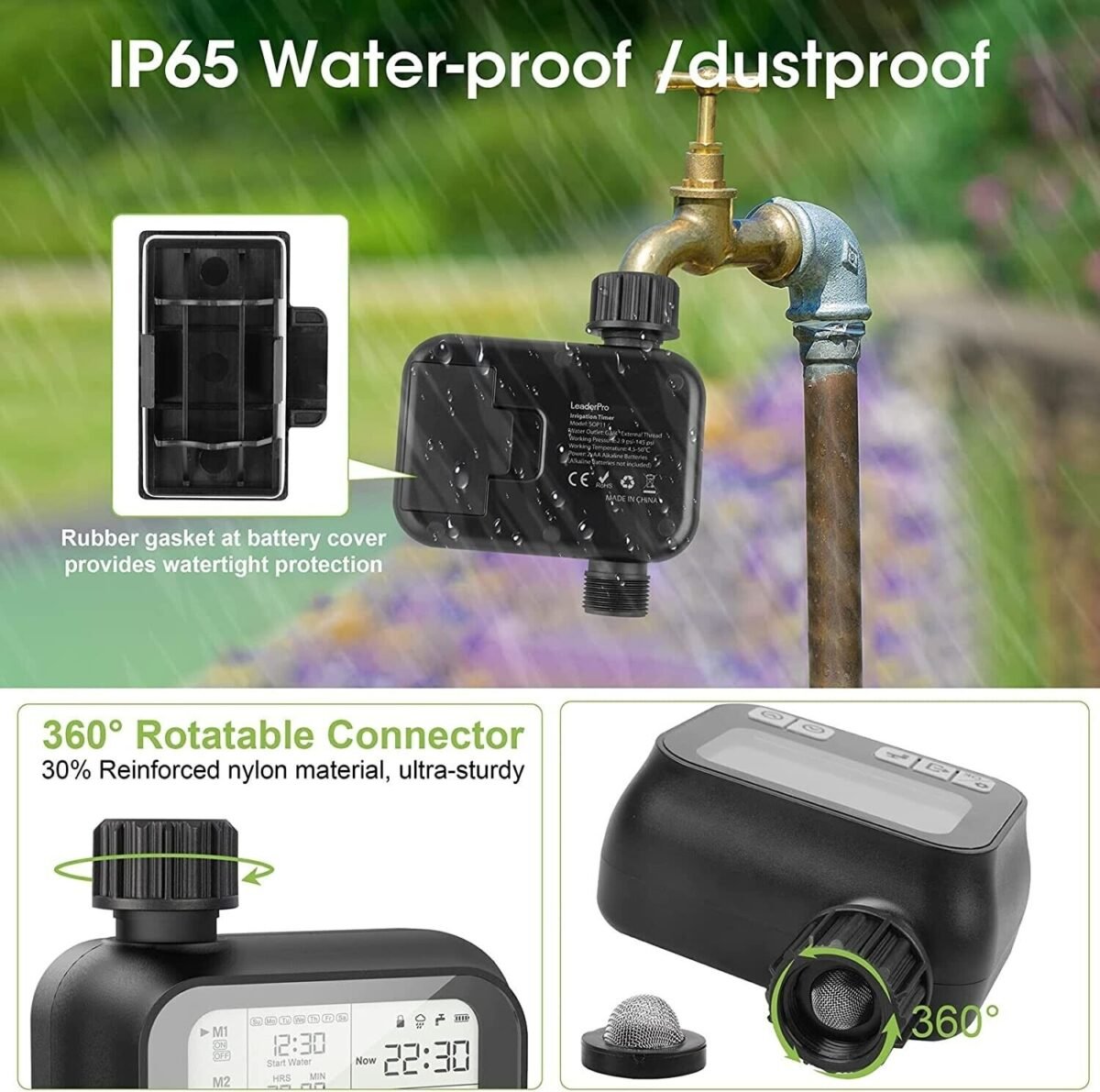 LeaderPro SOP11 Automatic Irrigation Timer – Programmable Garden Watering Controller with Rain Delay and Manual Override - Image 5