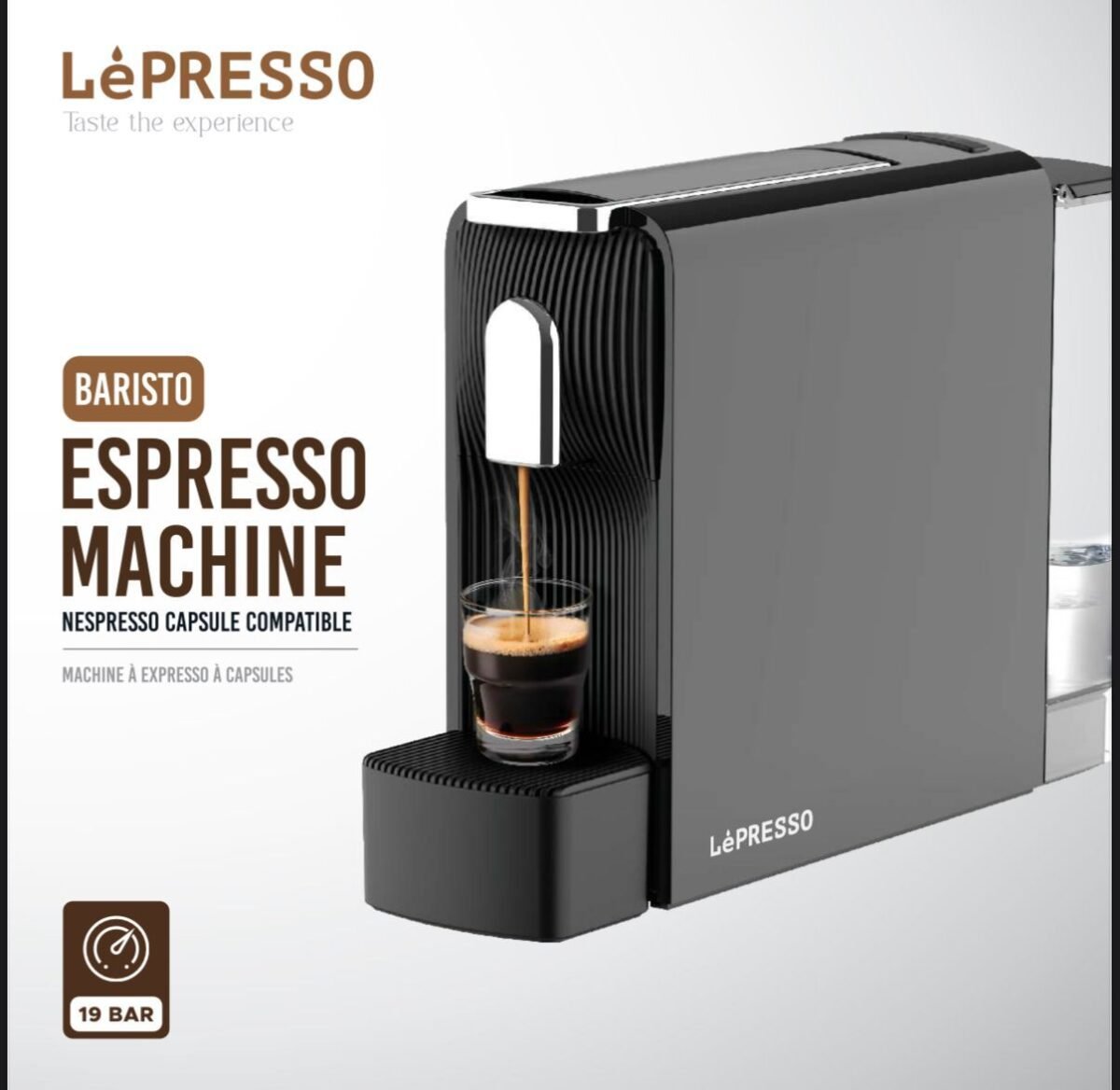 Lepresso Baristo Espresso Machine LPCFFM0045BK – Nespresso-Compatible, 19 Bar, 550 mL Tank, Programmable Volume – - Image 5