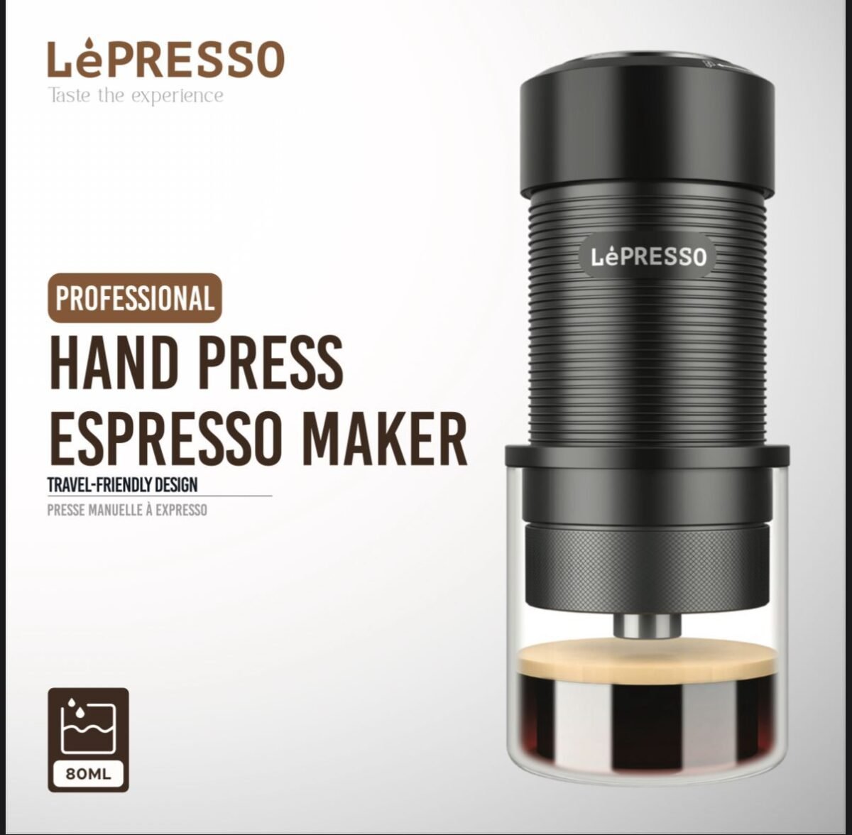 Lepresso Hand Press Espresso Maker LPRJPCMBK – Portable 9-Bar Manual Espresso Brewer, 80 mL, Stainless Steel & Aluminum Alloy – - Image 5