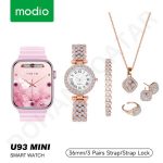 Modio U93 Mini Smart Watch with 5-in-1 Diamond Jewelry Set – 40mm HD Display, 3 Straps, Bluetooth Connectivity – Compatible with Android & iOS