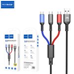 Nuoxinda Y04 3‑in‑1 Braided Data Cable – USB‑C, Lightning & Micro‑USB – Fast Charge & Sync –