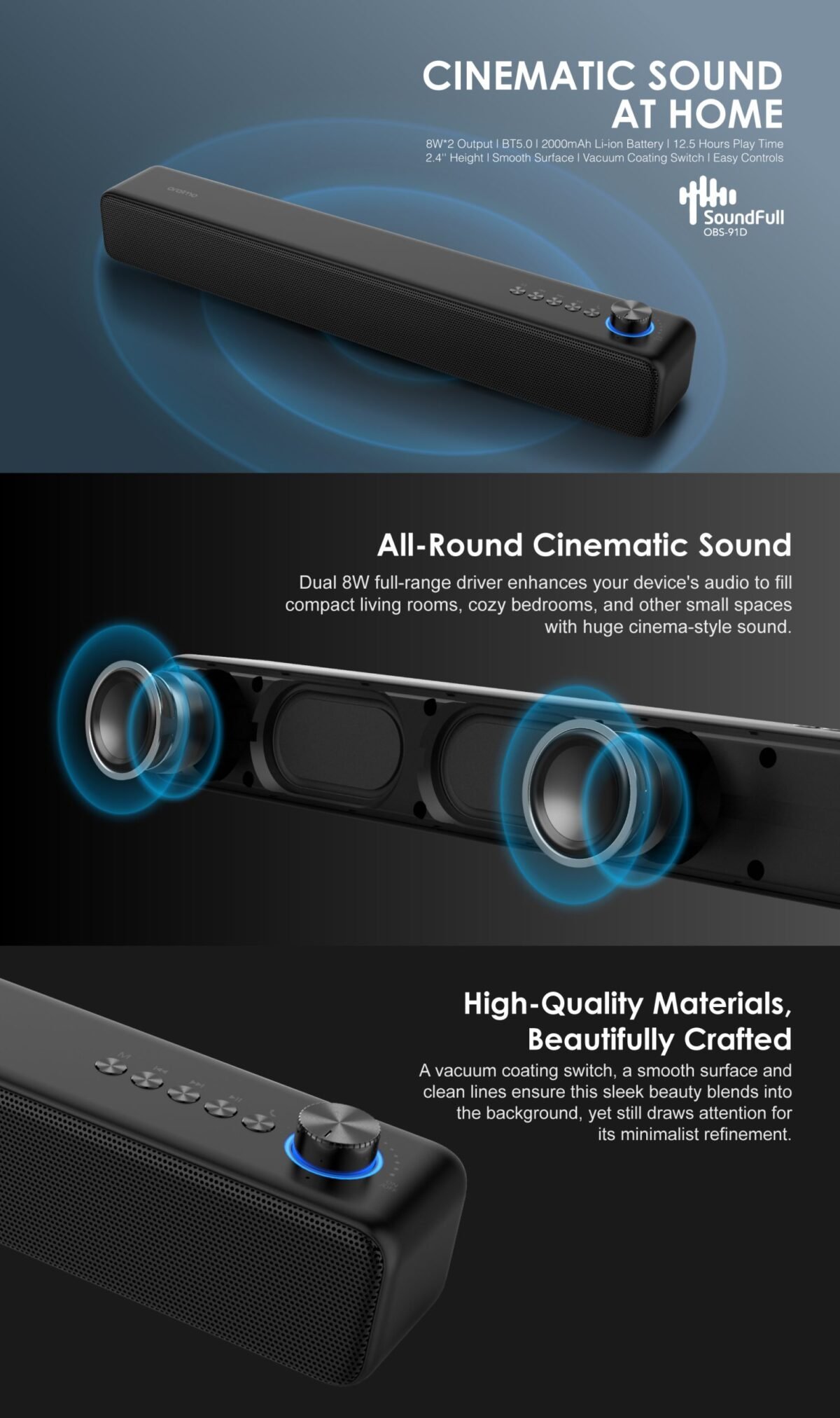 Oraimo OBS-91D Wireless Speaker with Cinematic Sound – Portable Bluetooth Speaker - Image 6