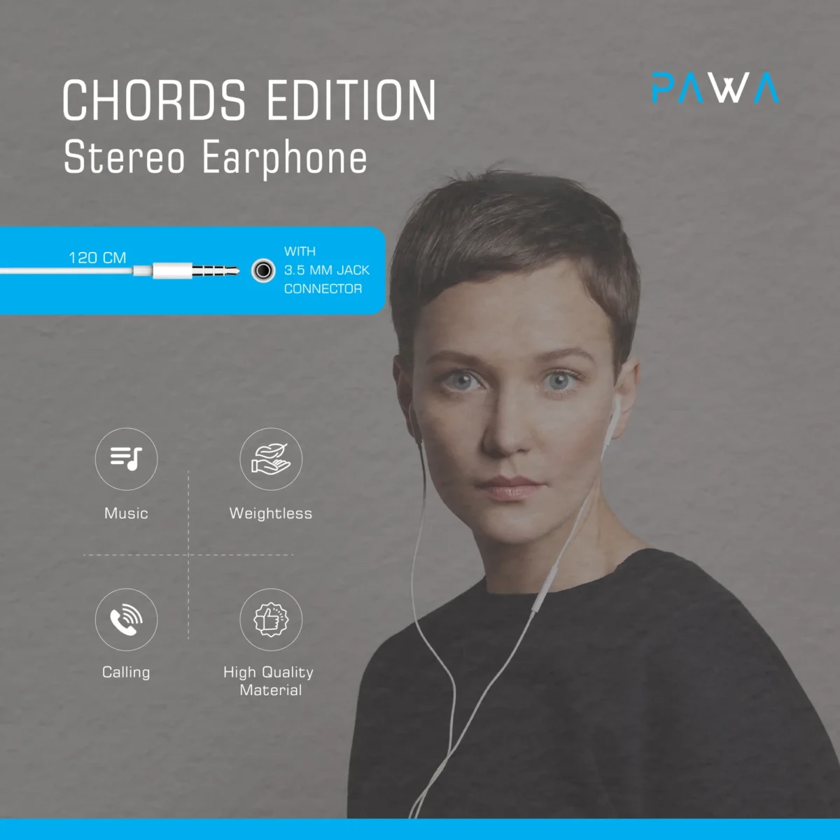 Pawa Chords Series Stereo Earphone PW-35EP20 – 3.5mm Wired In-Ear Headphones with Microphone - Image 4