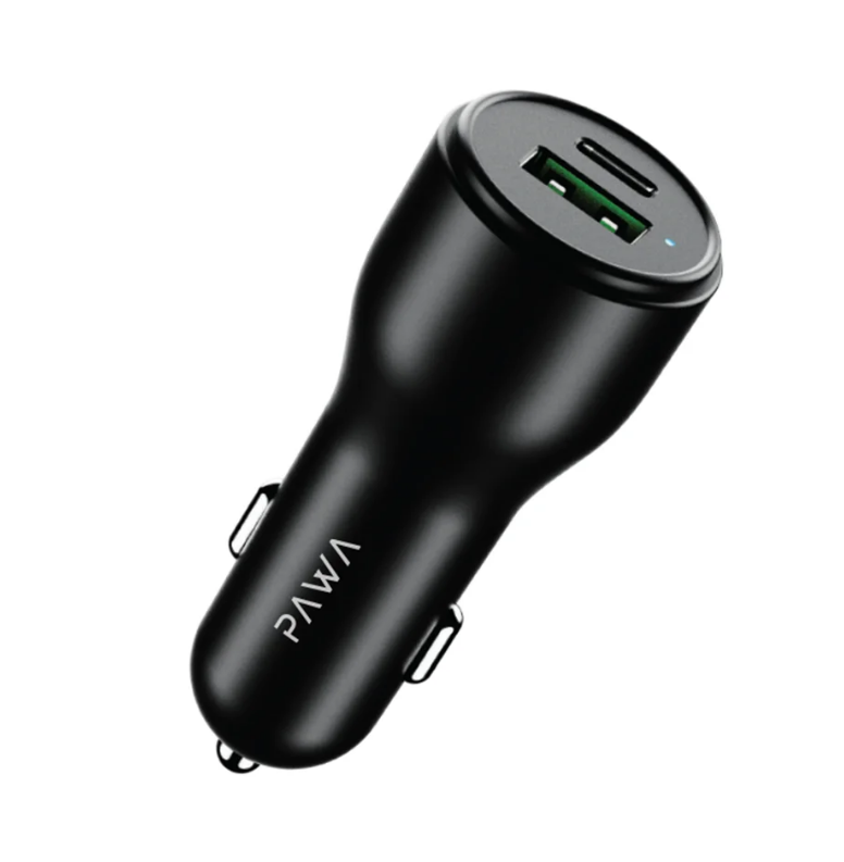 pawa-dual-port-car-charger-in-oman-51w-fast-pd-qc-charging.png Pawa Dual Port Car Charger in Oman – 51W Fast PD + QC Charging - Image 1