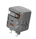 Pawa Retro 50 W UK Charger with Built‑in Retractable USB‑C Cable PW‑TAR50ACT – Fast Charge, Stylish Design –