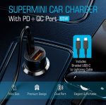 Pawa Supermini 65W Dual Port Car Charger with PD & QC Ports + Braided Type-C to Lightning Cable (PW-PDTCN65L) - Image 2