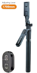Plokama Live P9 Selfie Stick Tripod + LED Light & Bluetooth Remote – 170 cm Extendable Vlogging Stick, Foldable & Compact –