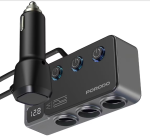 Porodo 120 W Car Charger Hub (PDFWCH070DG) – Triple Socket + 3× USB‑A & 2× USB‑C, Voltage Display – - Image 2
