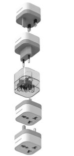 Porodo 150+ Countries Universal AC Adapter FWCH041 – Multi-Functional Travel Plug with UK, US, SA & EU Compatibility, 2500W Capacity,