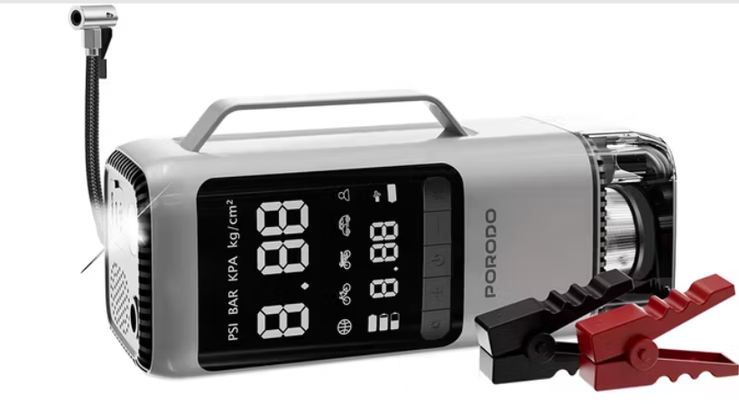 porodo-6-in-1-multifunction-jump-starter-with-air-compressor.png Porodo 6 in 1 Multifunction Jump Starter with Air Compressor & Power Bank PDP-CH091-BKGR – Car Emergency Tool - Price in Oman - Image 1