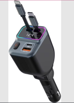 Porodo 65 W Car Charger PDFWCH068 – Dual Retractable Lightning & USB‑C Cables, Fast Charging & LED Ambient Light – - Image 3