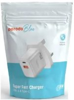 Porodo Blue 20W Super Fast Charger – Dual Port (USB‑C PD + USB‑A QC) Compact Wall Adapter – - Image 3