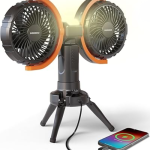 Porodo Dual Head Fan with Tripod Base, LED Light & Power Bank PD-LFST150 – Portable Rechargeable Cooling Fan - Price in Oman