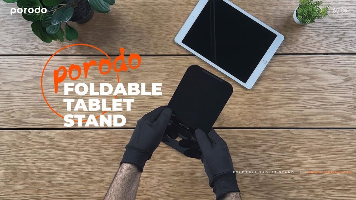 Porodo Foldable Tablet Stand (PD-CSAMSTD-BK) – Adjustable Neck, 360° Rotation, Compatible with Tablets & iPads, - Image 3