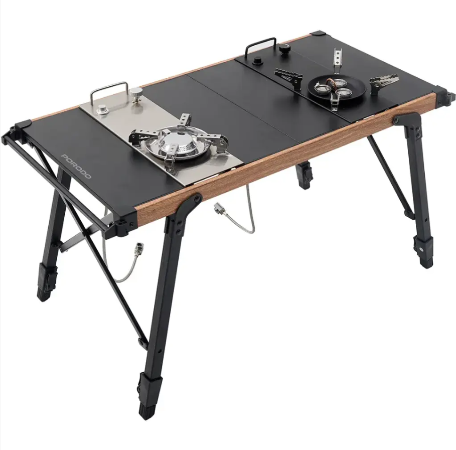 porodo-lifestyle-dual-burner-camping-table-304-stainless-ste.png Porodo Lifestyle Dual-Burner Camping Table – 304 Stainless Steel Butane Cooking Set (Model PDLFST219BK) - Image 1