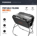Porodo Lifestyle Foldable BBQ Grill – 17-Inch Grilling Area, Portable Charcoal Grill, Quick Setup, - Image 5
