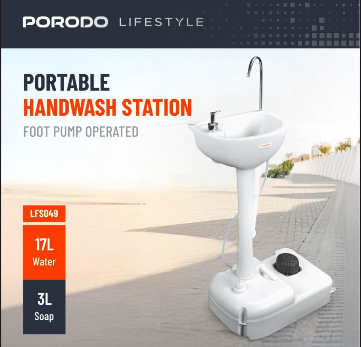 Porodo Lifestyle Portable Handwash Station – 17L Water Tank, 3L Soap Dispenser, PD-LFST049, - Image 5