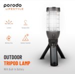 Porodo Outdoor Tripod Lamp (PD-LSTRILMP) – 600LM Rechargeable LED Light with Dual 1200mAh Batteries & Type-C Charging, - Image 2