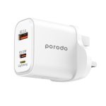 Porodo PD-FWCH019 30W Triple-Port Wall Charger with Lightning Output & 1.2 m Braided Cable –