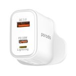 Porodo PD-FWCH019 30W Triple-Port Wall Charger with Lightning Output & 1.2 m Braided Cable – - Image 2