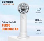 Porodo PD‑LSMPTF – Portable Handheld Turbo Cooling Fan with Base, 2000 mAh Battery, 3 Speeds - Image 2